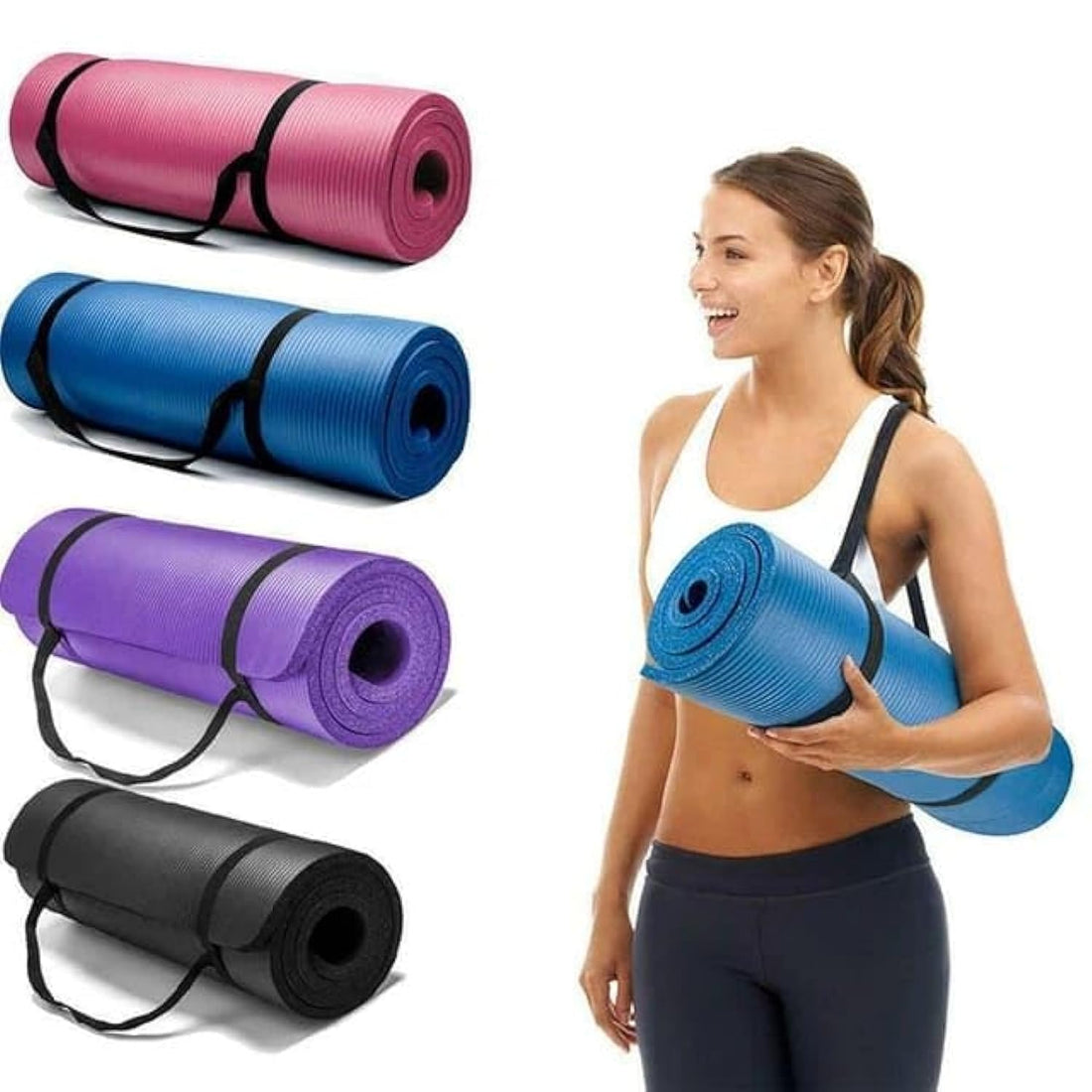 SportQ 10mm Thick Non-Slip Yoga Mat with Attached Strap Ideal for High-Intensity Interval Workouts, Pilates, Yoga and Many Other Home Workouts (Blue)
