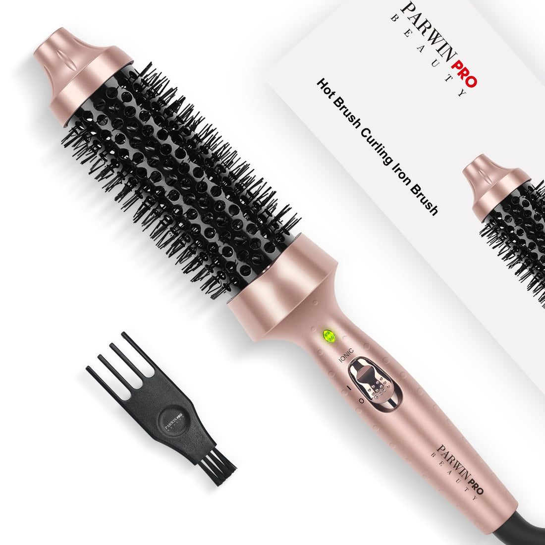 PARWIN PRO BEAUTY 40mm Thermal Brush with Tourmaline Ceramic Heating and Negative Ions Straightener Curling Iron Heating Brush Double Voltage Styling Brushes for Women Travel Gifts