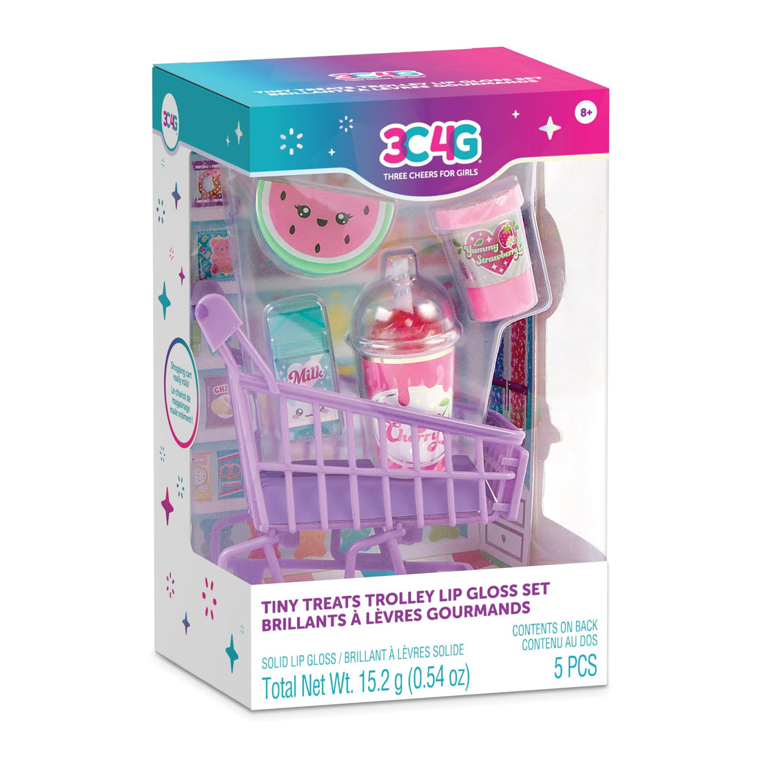 3C4G: Tiny Treats Trolley Lip Gloss Set with Scented Lip Glosses & Rolling Mini Shopping Cart for Girls Ages 8+