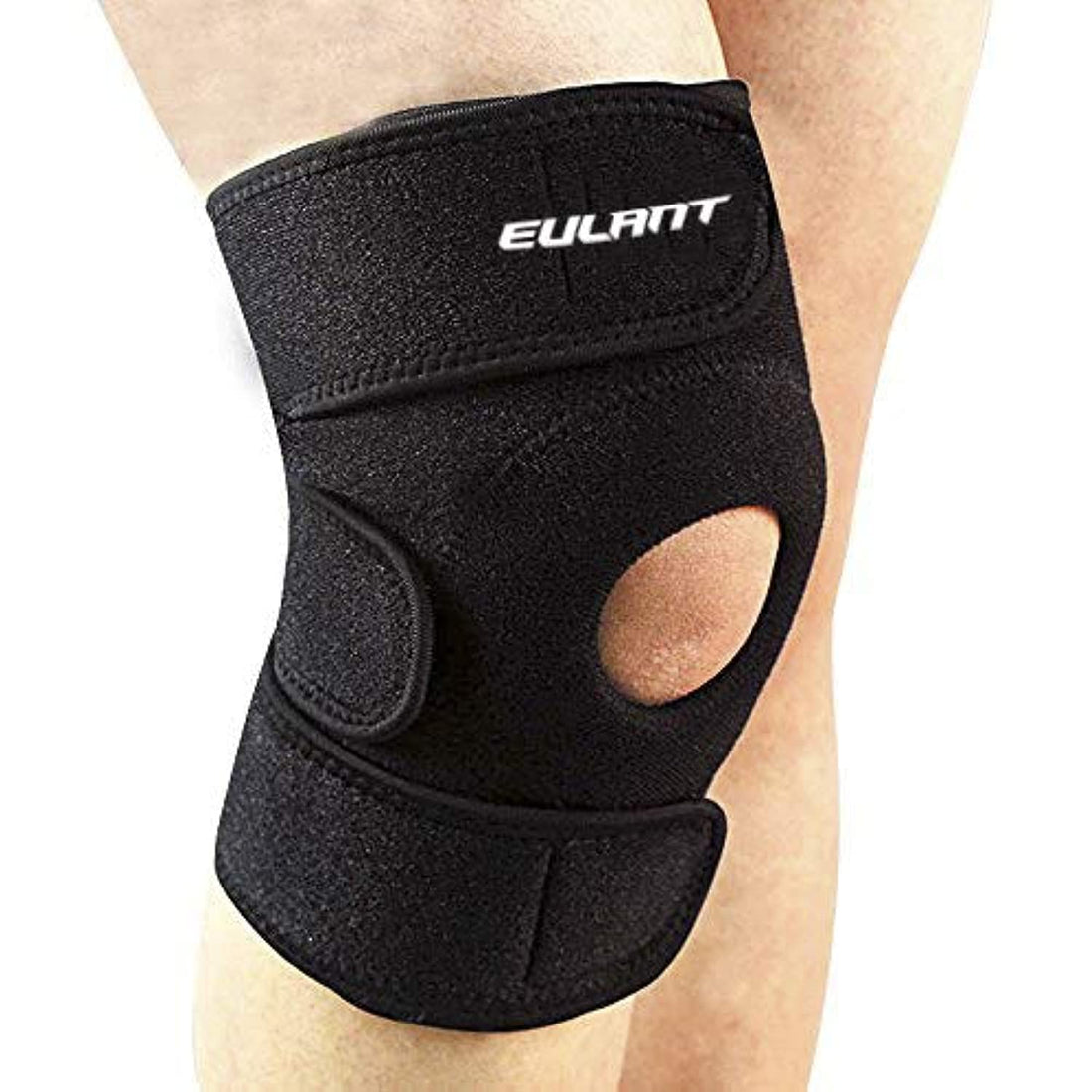 Knee Supports Brace Open Patella Support Strap Kneecap Adjustable for Marathons Running Cycling Hiking Climbing Rugby Basketball Skating, Help for Muscle Pain Strain Sprains Arthritis,Black, Right