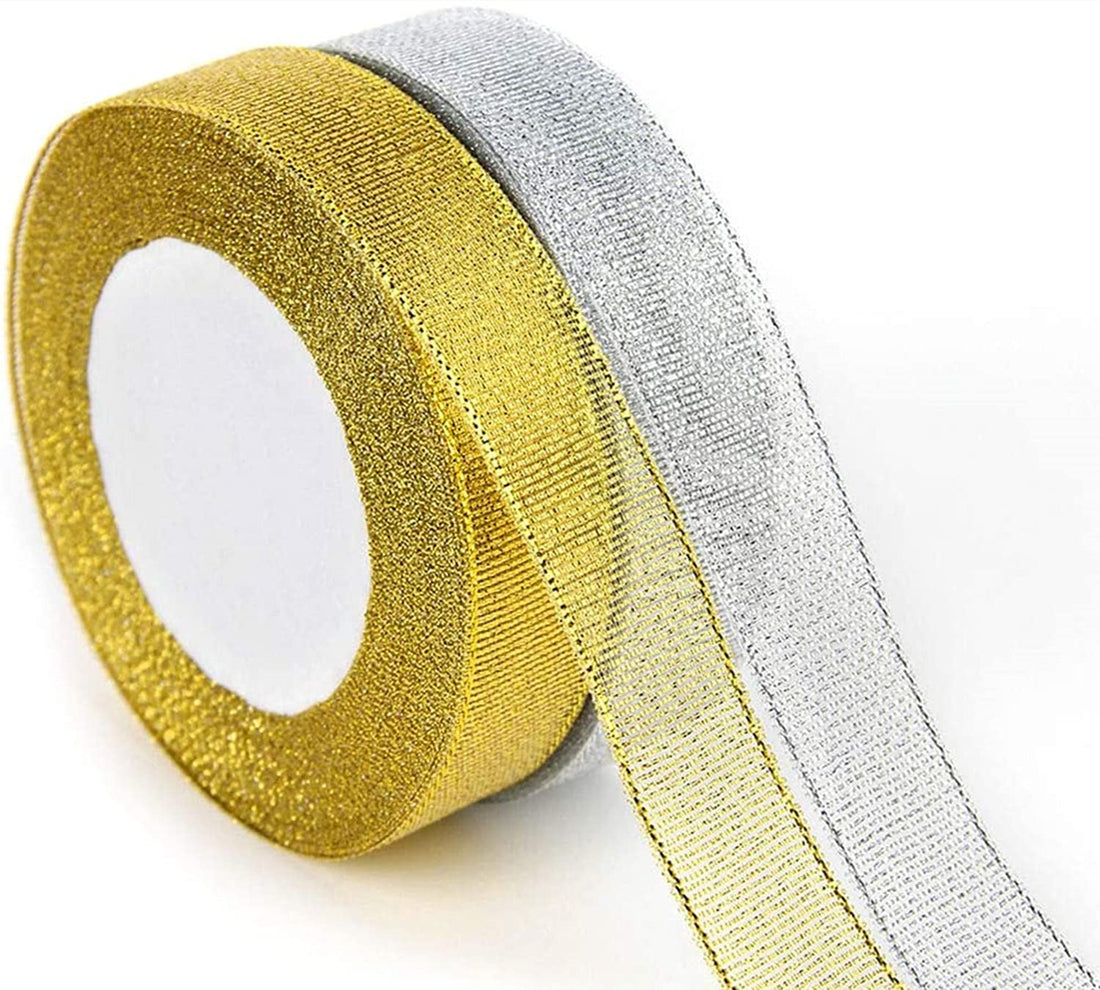 Wonka ZHjuju Christmas Ribbon, 2 Roll Silver and Gold Organza Gift Wrap Ribbon 2 cm Wide for Thanksgiving Craft (2 Roll x 22M)