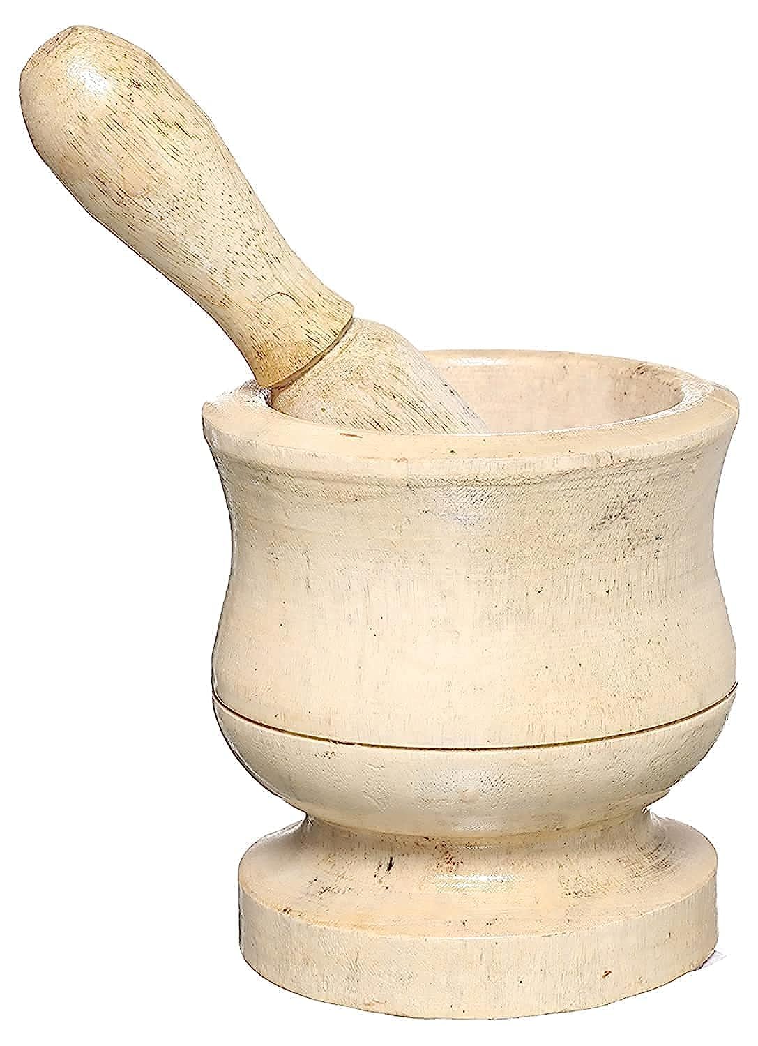Medium Wooden Mortar And Pestle - White