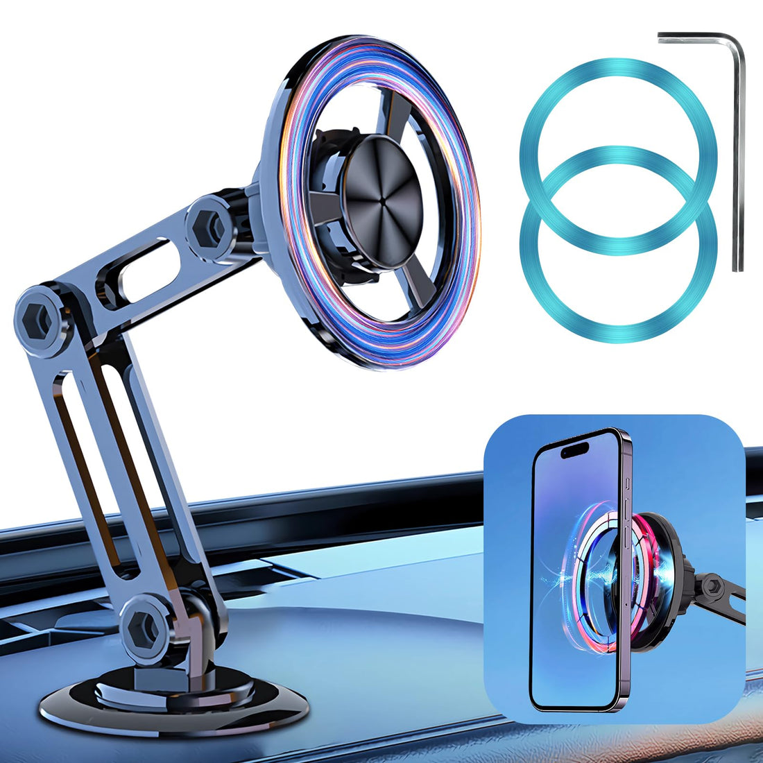 Jemey Universal 360° Pro - 2023 New Magnetic Suction Car Phone Holder, Hands Free Automobile Mounts Cell Phone Holder with Metal Ring, Adjustable Cell Phone Mount for All Mobile Phones