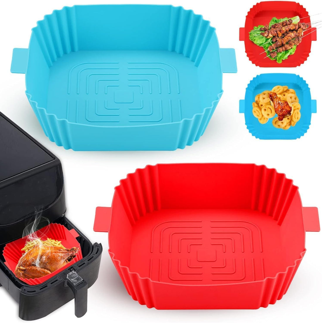 8 Inch Square Air Fryer Silicone Liner, Reusable Non-Stick Air Fryer Liner, Air Fryer Accessories, Microwave Oven (Purple)