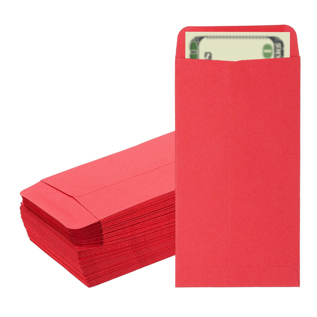 PATIKIL Money Envelope, 100 Pack 6.5" x 3.5" Cash Envelopes Money Holder Bags Budgeting Saving Challenge Letter for Gift Coins Checks Tickets Jewelry Passport Card, Red