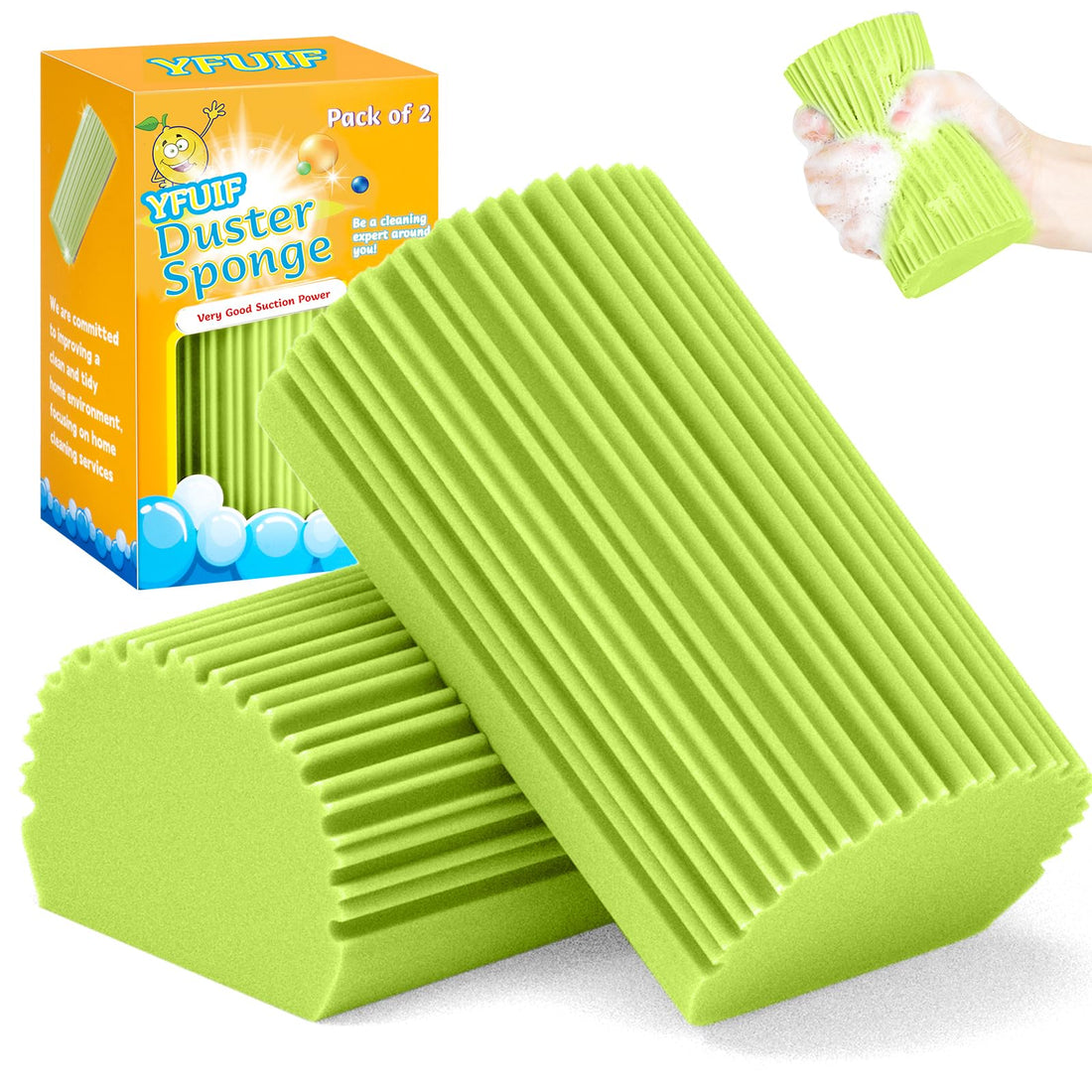 2-Pack Damp Clean Duster Sponge, Magic Cleaning Sponge Baseboard Cleaner Duster Sponge Tool, Dusters for Cleaning Baseboards, Vents, Mirrors, Ceiling Fan & Cobweb, No Dust Flying and Spreading