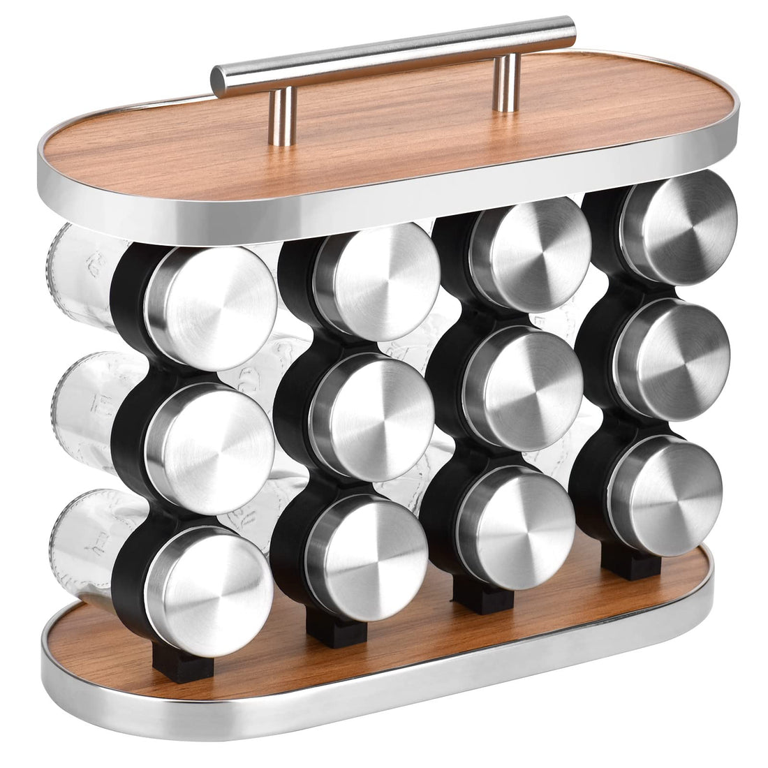Spice Rack Set, Universal Kitchen Organiser with 12 Spice Jars, Art Style Decorations, 28 x 23.6 cm