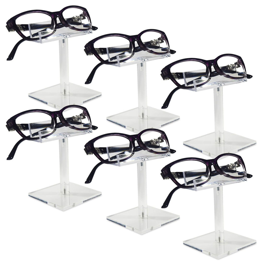 BEST MEDIA Premium Acrylic Eyewear Display Stand, Vertical Organizer Rack for Sunglasses, Space-Saving Professional Holder for Home, Vanity or Retail Counter Display, Transparent (1-Tier, Set of 6)