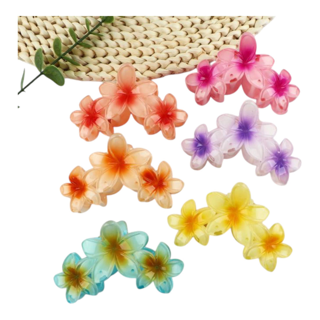 Large Hair Tie Flower Hair Bow Hawaii Trio Shape Unique 6 Pieces Multicolor
