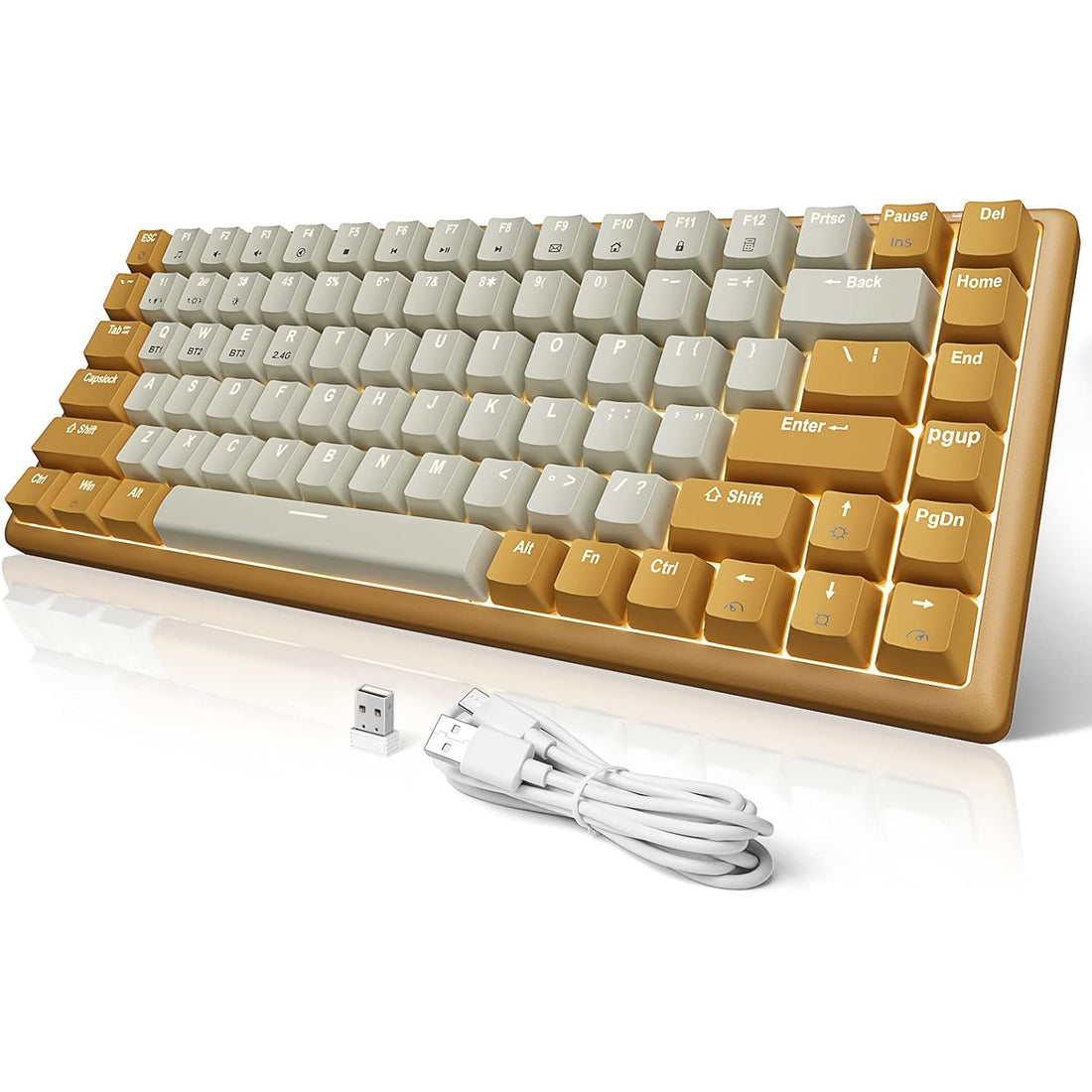 XTREM-TEC K201 80% Gaming Hybrid Mechanical Keyboard with Brown Switch - 3 Modes Bluetooth, Wireless & Wired (Gray/Yellow)
