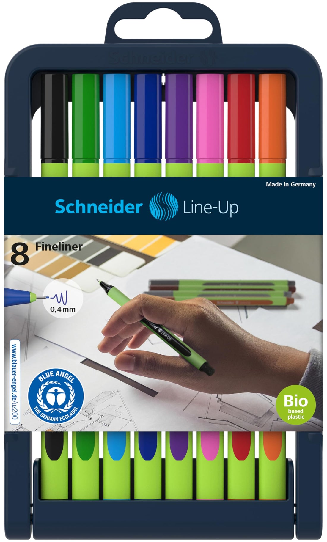 Fineliner Line-Up 0,4 assorted Adjustable pencil case stand 8 pieces