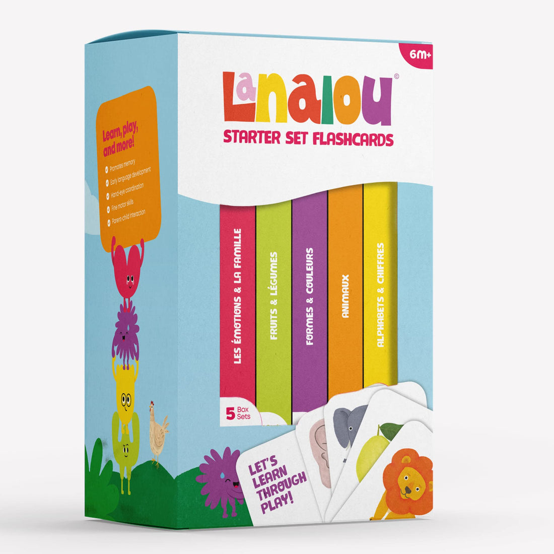 Lanalou Toddlers & Kids Flashcards|French/English/Arabic | 185+ Cards & 560+ Words | 9 Topics: ABC&123 - Animals - Fruits & Vegetables - Shapes & Colors - Emotions & Family | Let's Learn Through Play