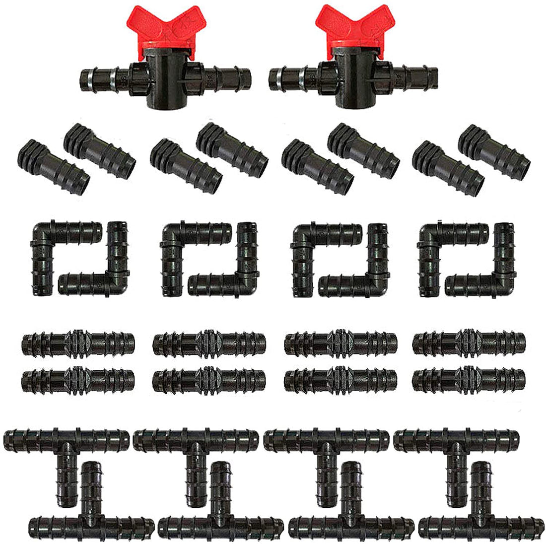 34PCS Irrigation Fittings Kit Connectors Irrigation System Plastic Hose Connector for Drip Sprinkler Systems,Garden,Patio,Lawn or Flower Bed(1/2 Inch)