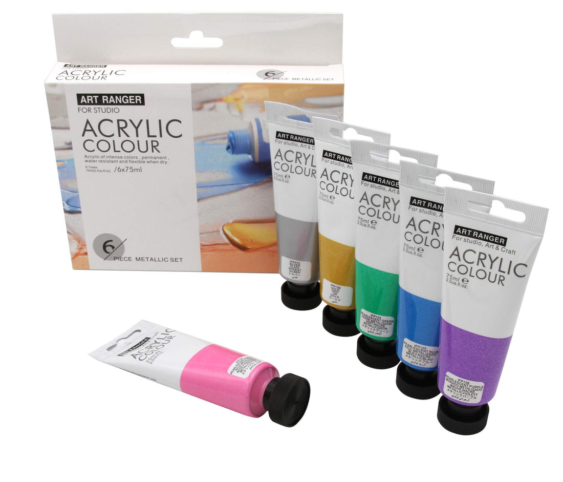 Art Ranger Acrylic Paint Set 6 x 75 ml Metallic Colours
