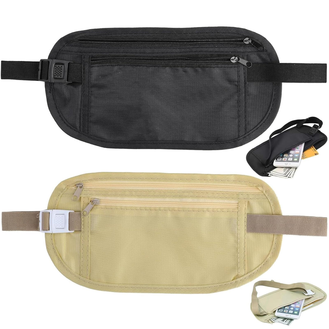 Circle M Travel Money Belt Blocking Security Pouch – Hidden Waist Fanny Anti-Theft Passport Holder with Adjustable Strap – Undercover Travel Wallet for Cash, Cards & Documents 2 pcs