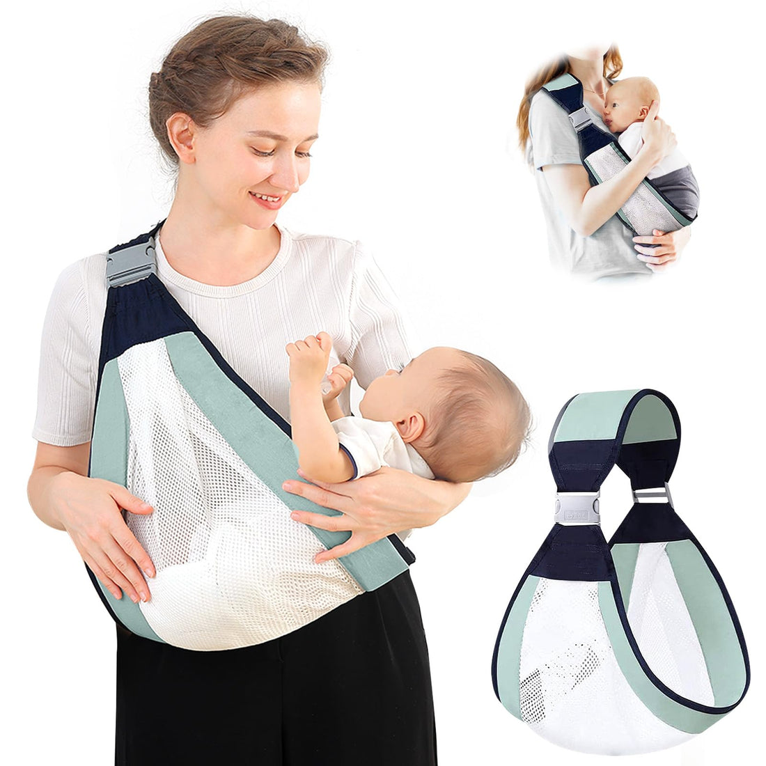 Baby Sling Carrier, Adjustable Baby Half Wrapped Sling Hip Carrier, One Shoulder Labor-Saving, Lightweight Breathable Mesh Fabric for Newborn to Toddler Up to 45 lbs (Green)