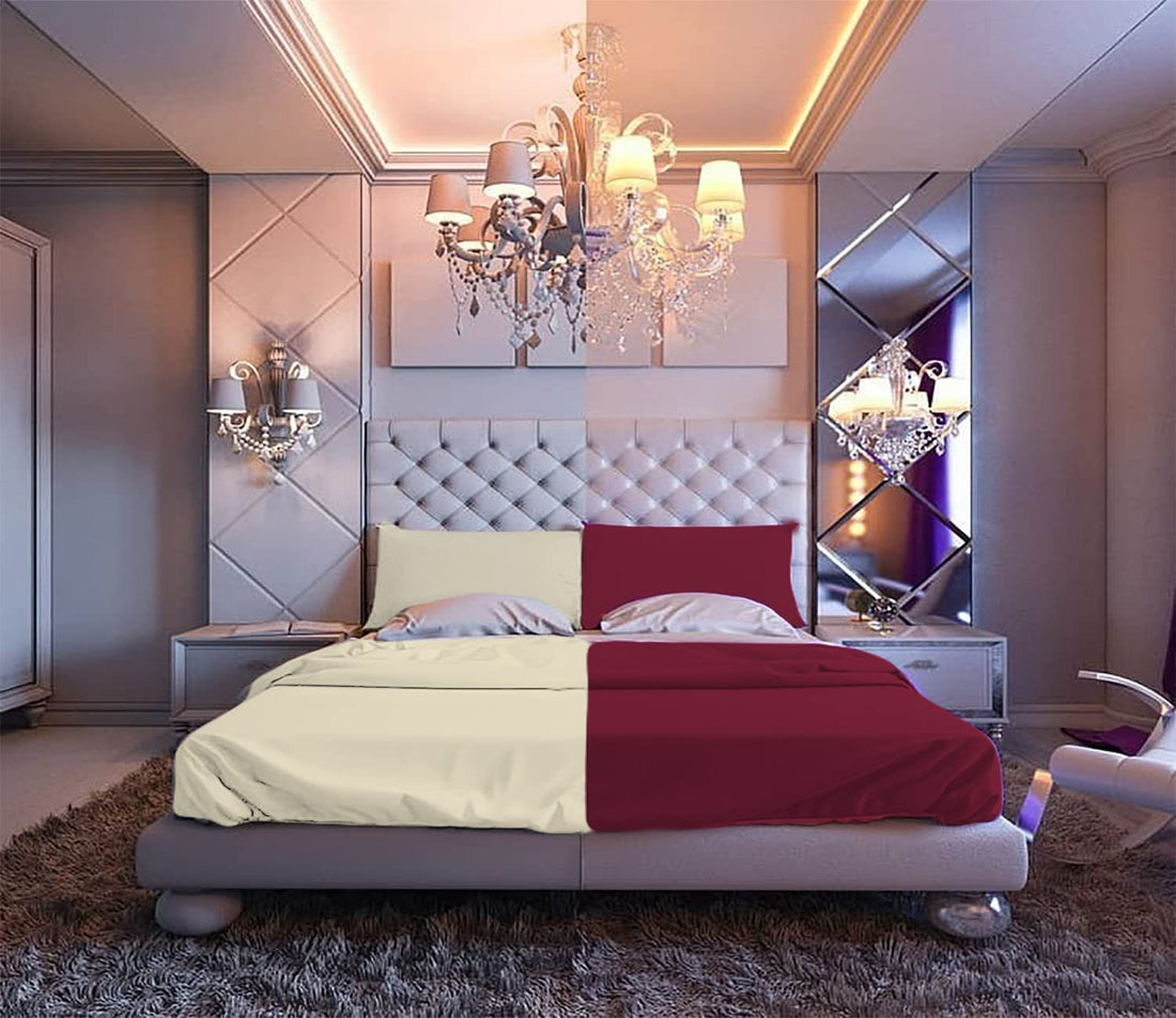 bed sheet set for master rooms 3 pcs from Tigers (Flat 240 * 250 cm, Deep Red- Off White)