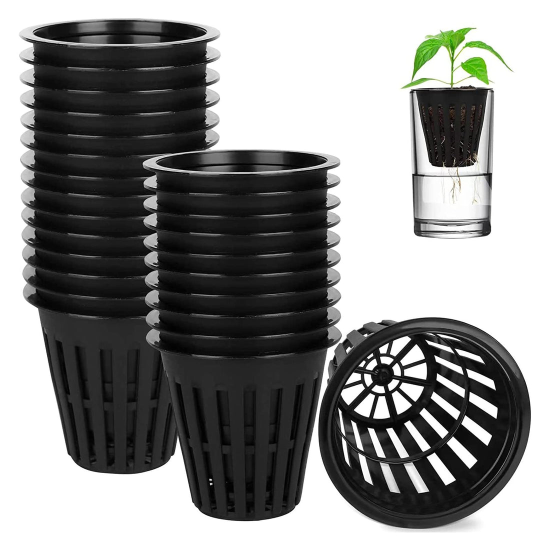 Net Cups, 50 Pieces 2 Inch Grooved Mesh Net Pots for Garden, Hydroponic Cups for Plant Nursery, Plant Containers for Hydroponic Orchids