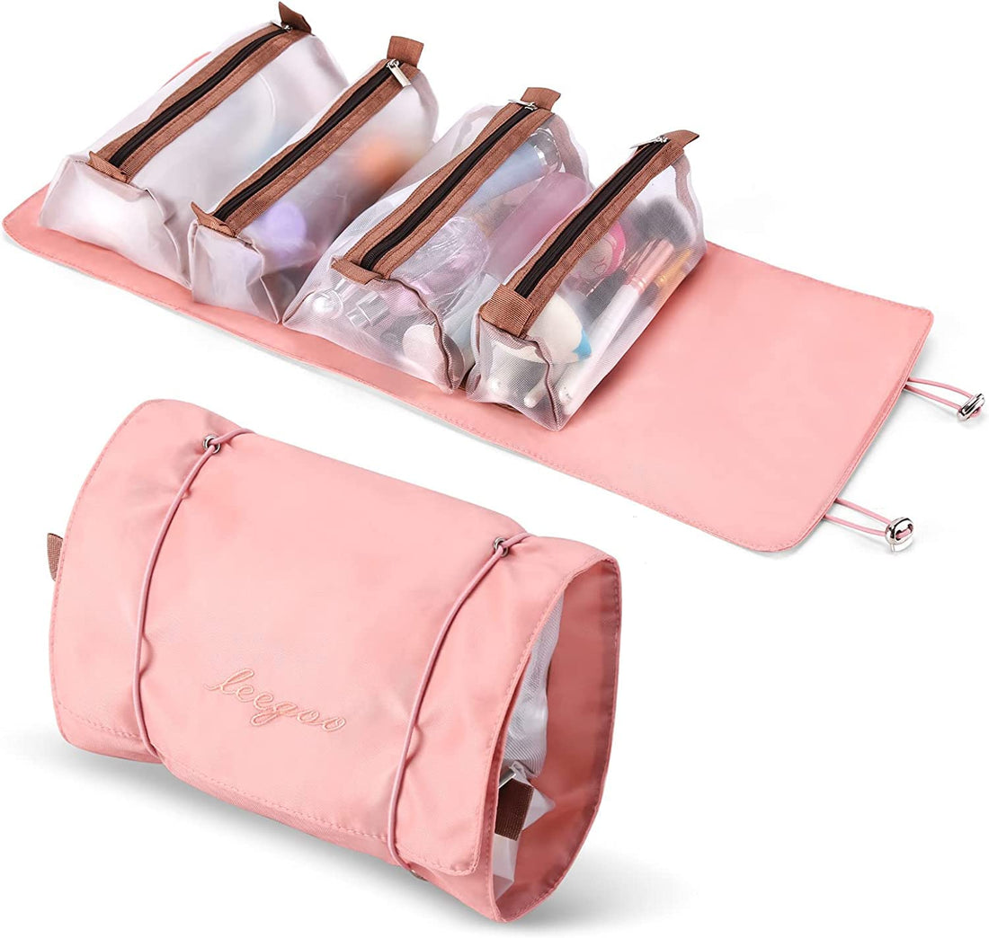 Zoomers Travel Beauty Case - Folding Makeup Case With 4 Detachable Makeups for Skincare and Perfume - Organizer Box and Accessories - Pink
