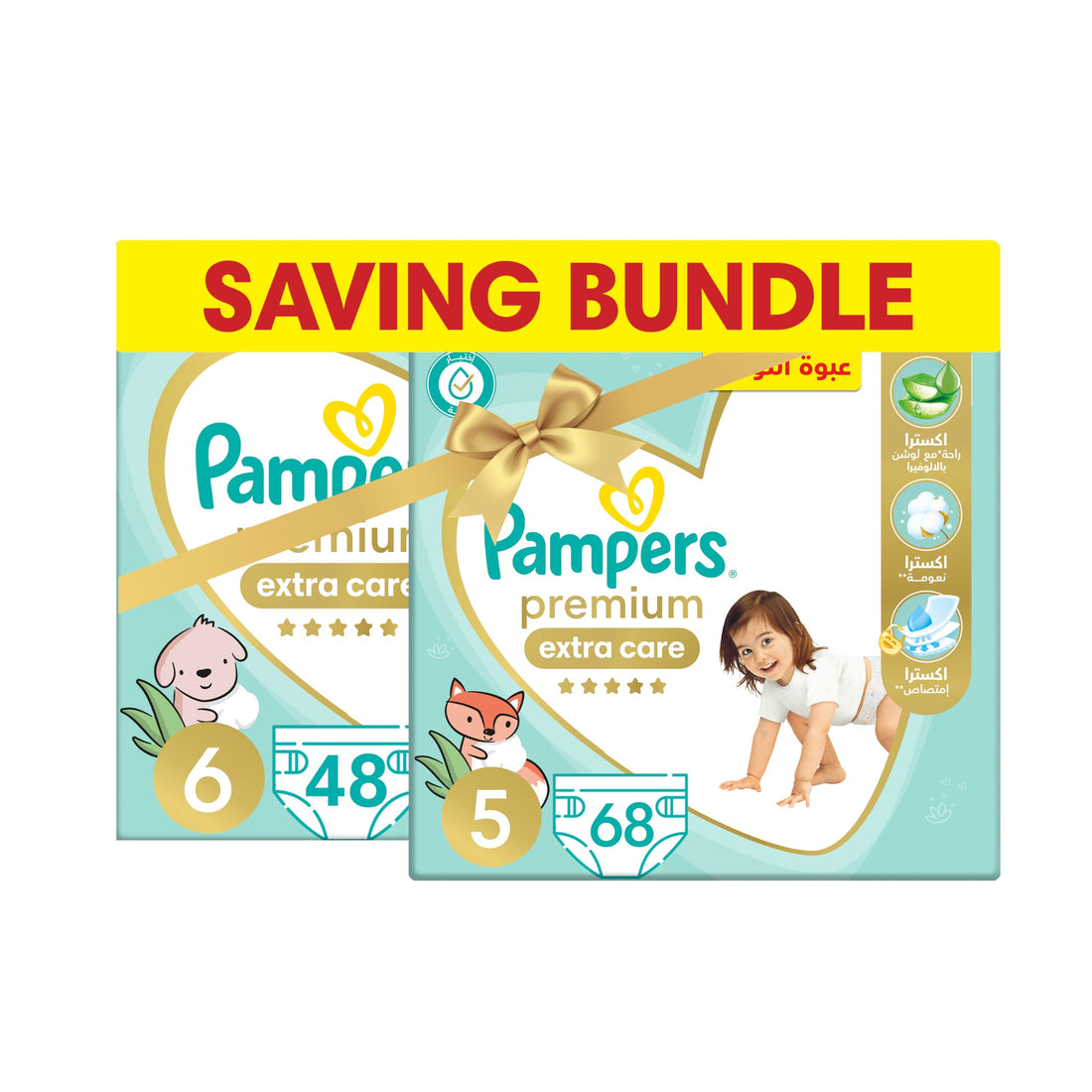 Pampers Premium EXTRA CARE Taped Diapers, Size 5, 68 Diapers + Size 6, 48 Diapers