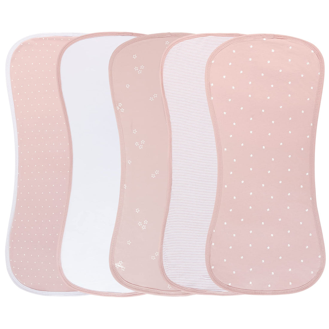 Moro Hourglass Shape Fleece Burp Cloths 5-Piece Set - 100% Jersey Knit Cotton With Extra Absorbent Fleece Inner-Layer (Pink Tulip)