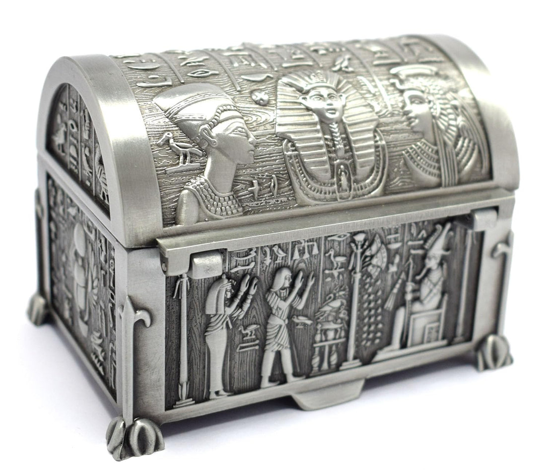 Immatgar Luxury Egyptian Jewelry Storage Box with Pharaonic Pattern - premium Souvenir gifts for Women and Girls - Home Decor Piece (Shape1 - Gray - 9.5 CM width)