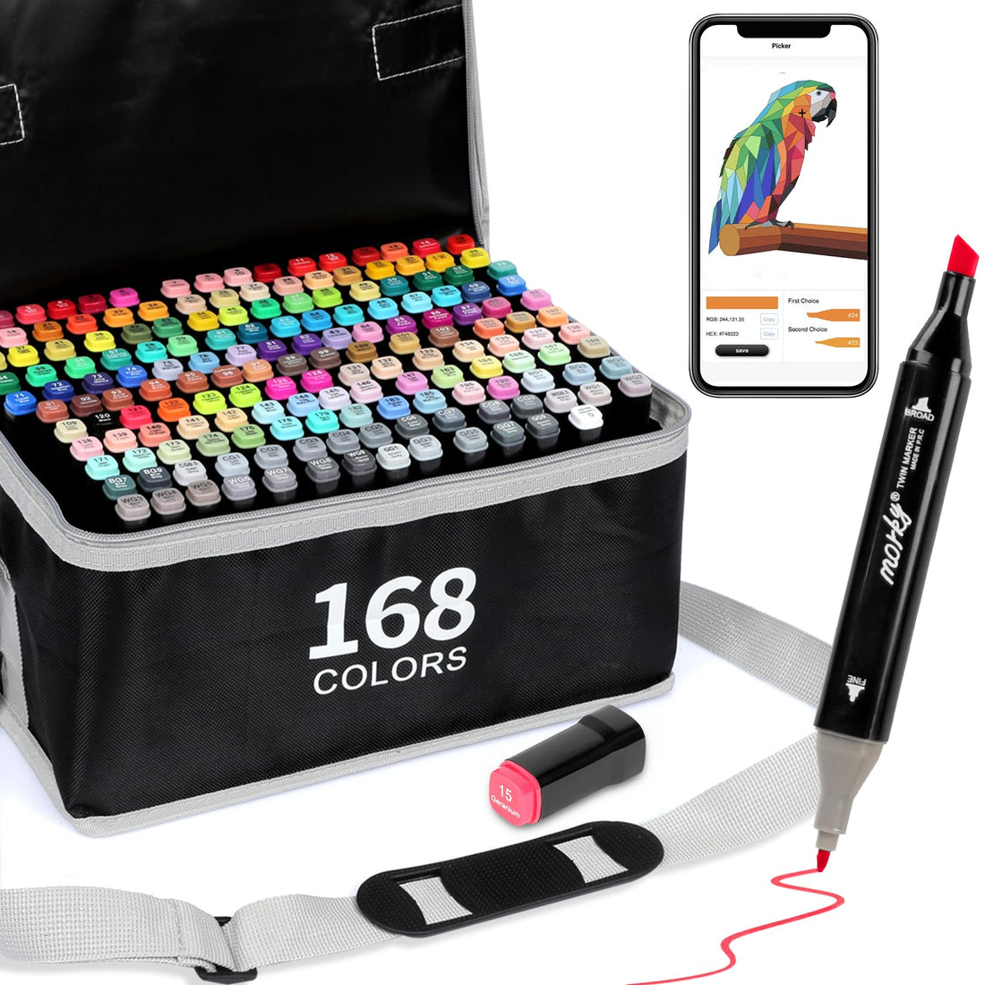 AEDAGA 168 Colours Alcohol Markers with Free APP, Alcohol Pens for Anime,Manga,Drawing,Sketching,Graffiti and Calligraphy, Art Supplies for Adults and Kids