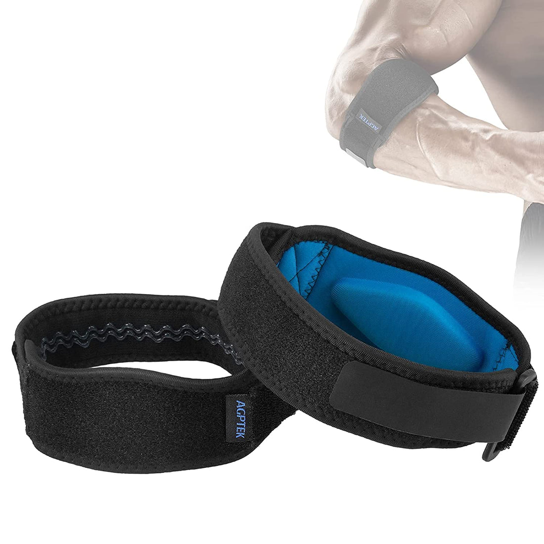 AGPTEK Elbow Tendonitis Medical Elbow Support, EVA Compression Pad for Protection from Epicondylitis on the Arm, Relieve Elbow Pain - Adjustable Non-Slip - Blue