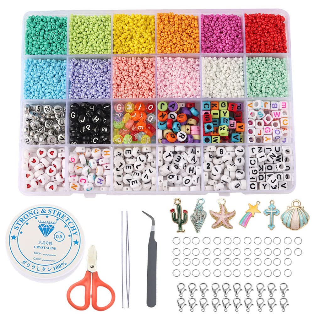 Beauenty 5000 Pcs Clay Beads for Jewelry Making with 250 pcs Letter Beads for Bracelets Making Kit Included 18 Colors 6mm Flat Round Spacer Clay Beads (Option 7)