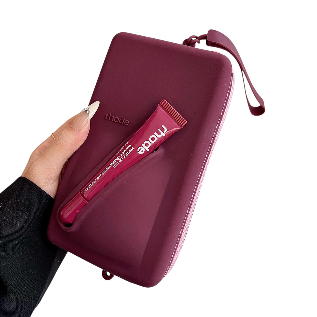 Rhode Pouch Bag with Adjustable Strap & Lip Gloss – Stylish Mini Cosmetic Bag for Makeup, Travel, and Daily Essentials (Raspberry A)