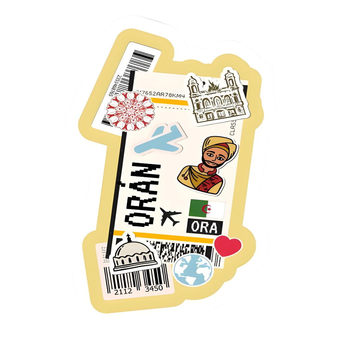 Boarding Pass Stickers – 2 Pack | Travel-Inspired City & Country Labels for Laptop, Suitcase, Fridge & Water Bottle | Vintage Airline Ticket Aesthetic (Oran)