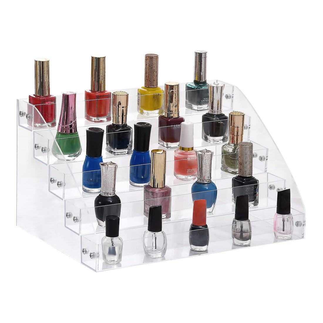 BEST MEDIA 5-Layer Transparent Acrylic Nail Polish and Eyeglass Display Holder, a Tiered Organizer Storage Tray and Rack Stand for cosmetics- Modern - 1 Piece - Transparent