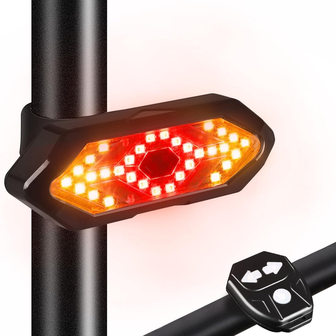 LED Bicycle Lights with Turning Signals, Wireless Remote Control Bike Light Front and Back, 180 Lumens Ultra Bright LED Indicators USB Electric Bike Lights for Night