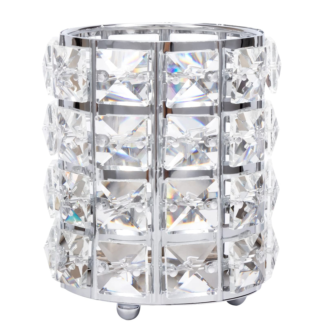 Makeup Brush Holder Organizer, Crystal Handcrafted Cosmetics Brushes Holder Vanity Decor Bling Personalized Comb Brushes Pen Pencil Storage Box (Silver)