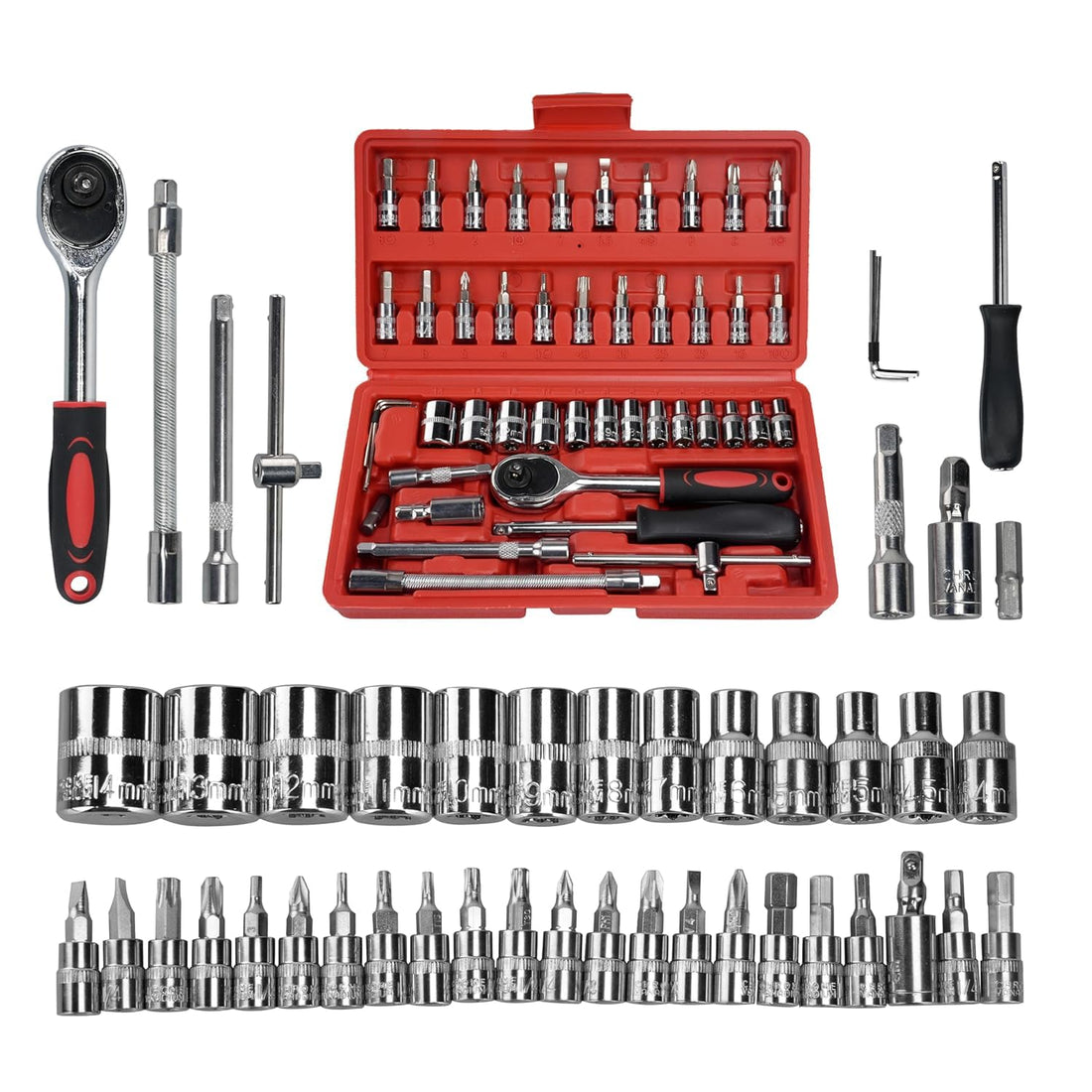 1/4-Inch Drive Socket Ratchet Wrench Socket Bit Combination Tools Kit for Auto Repairing & Household,Metric,46-Piece Bike,Car,Repairs&More|Spanner&Socket Set|All Size Tool KitSet|, Multi Purpose