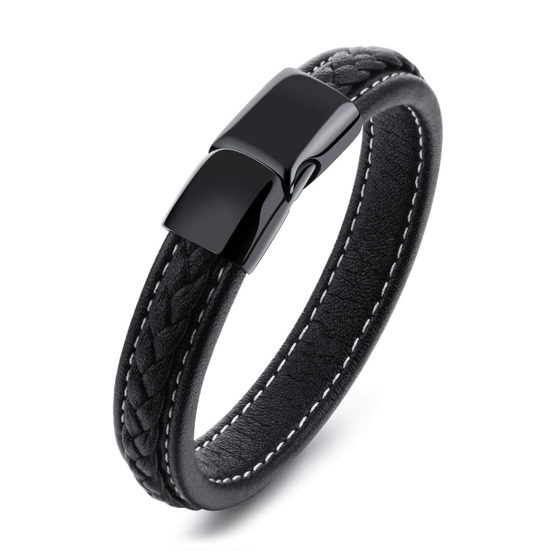 Pure titanium black leather bracelet mens Leather Bracelet STYSL294