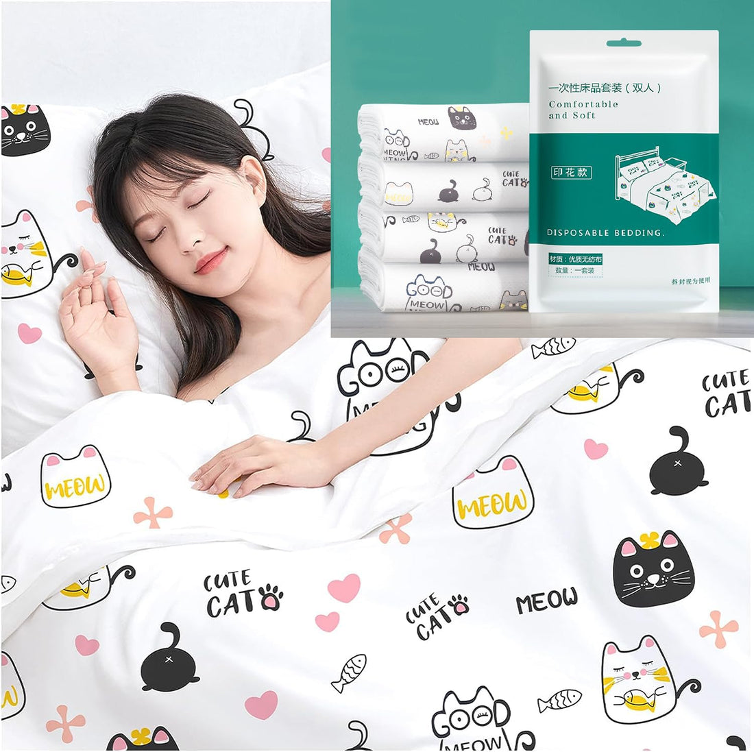 JAMAL Disposable Bed Sheets,Portable Soft Bed Sheet Duvet Cover With Pillowcase Non-woven Cosy Travel Set For Hotel/Hospital/Business/Trip (4pcs / Pack)