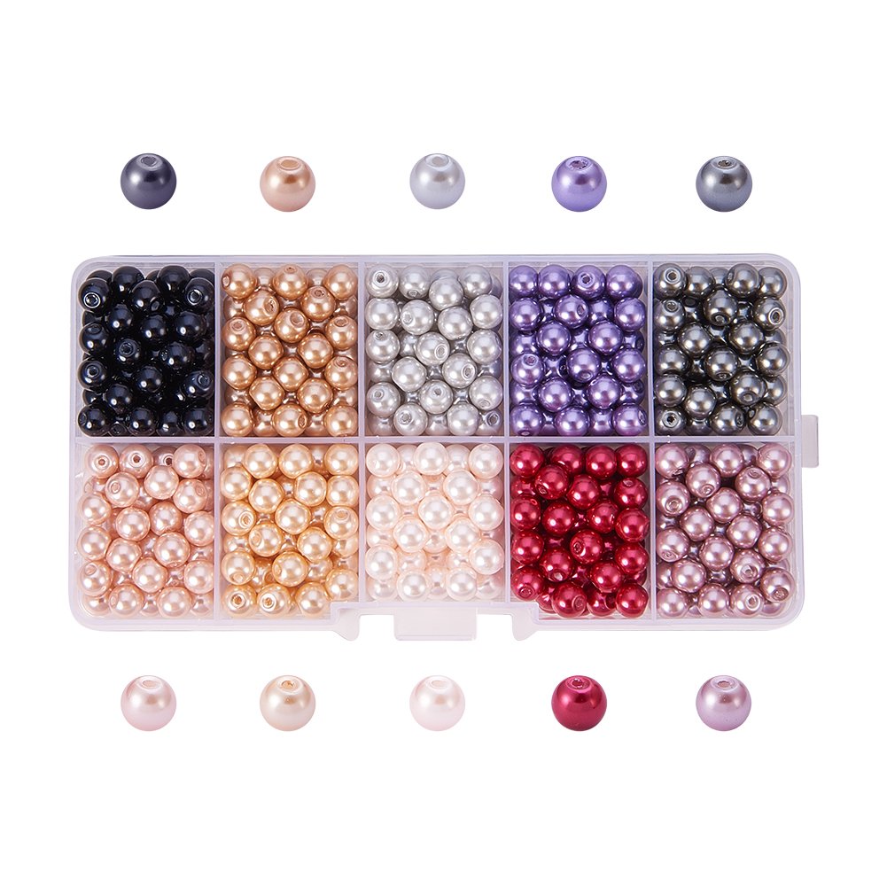 PH PandaHall 600pcs Glass Pearl Beads 6mm Round Loose Spacer Beads 10 Colors Faux Fake Pearls Tiny Satin Luster Glass Pearls for Earring Bracelet Necklace Jewelry DIY Craft Making, 1.2-1.5mm Hole