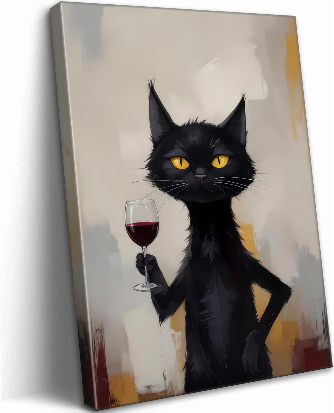 Framed Funny Black Cat Canvas Wall Art Trendy Black Cat Drinking Red Wine Picture Wall Decor Minimalist Animal Cat Poster Print Artwork for Bedroom Office Dining Room Bar Home Decoration