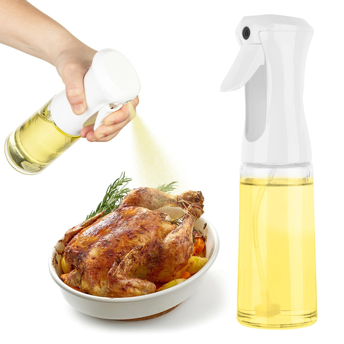 IFDGCTK Glass Olive Oil Sprayer, 200ml, Reusable, Multi-Use for Air Fryer, Salad, Baking, Frying, BBQ (White)