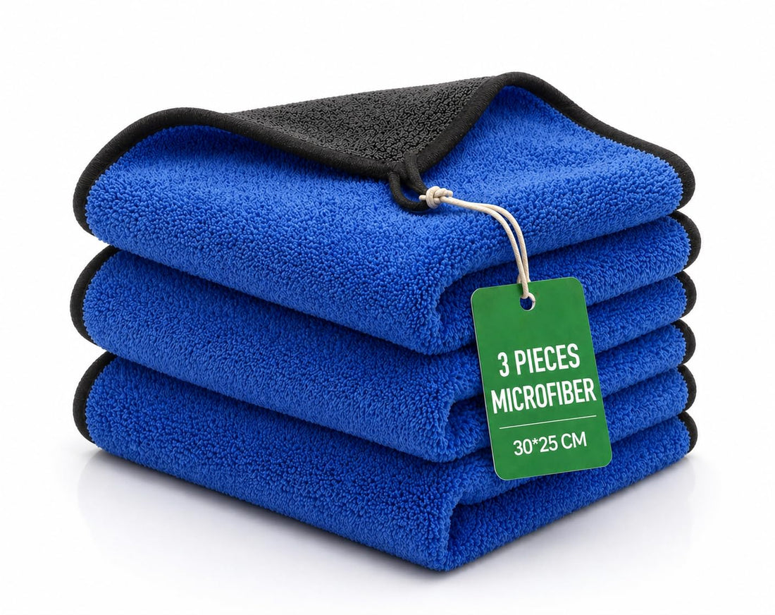 Super Absorbent Microfiber Kitchen Towel - Set of 3 Soft and Quick Drying 30x25cm for Kitchen and Surface Cleaning Without Scratches (Blue)