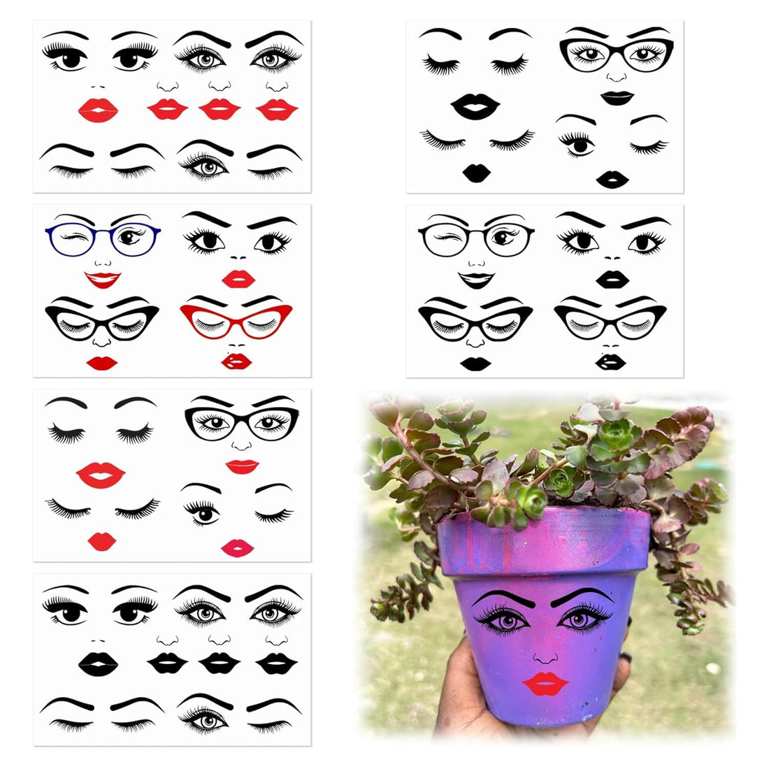 magy store Face Stickers for Crafts Lips Mouth Eyes Eyebrows Nose Decals Make a Face Stickers for Holiday Party Supplies DIY Crafts Flower Pots Decoration(face6)