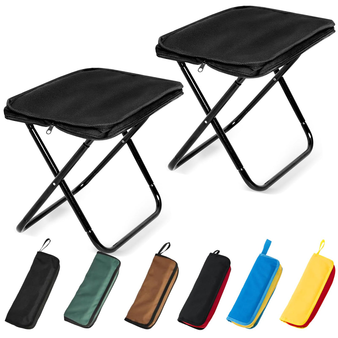 Qboo Mini Type Black Folding Camping Chair, Aluminum, Space Saving, Outdoor, Adult, Rectangular, Armless, Foam, Straight Leg