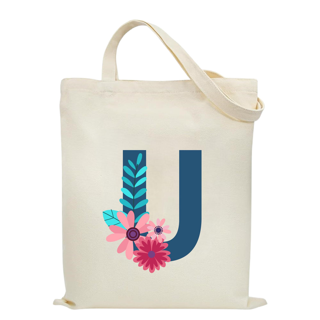 Eco-Friendly Canvas Cotton Tote Bag with Floral Design on Initial Letters Printed Bags for Women, Men - Reusable Shopping Bag, Party Gift Idea and Blend Cotton Gift Bag