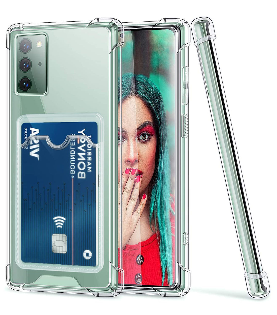 Dl3 Mobilak Clear Wallet Phone Case for Samsung Galaxy Note 20 5G Upgrade Card Slot Case Slim Fit Protective Soft TPU Shockproof Cover with Cute Card Holder - Transparent