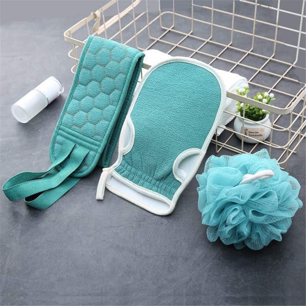 Bath Body Scrubber Sponges,3 Pack Bath Shower Gloves Clean Set (Blue) (Assorted Colors)