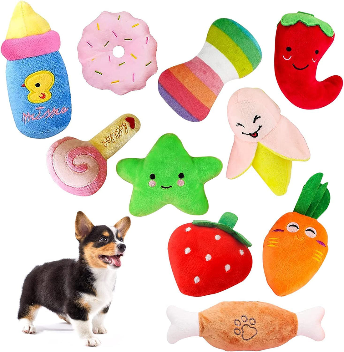 Cielbleu 10 Pack Dog Squeaky Toys, Puppy Toys, Cute Plush Toys for Small Medium Dog, Cute Dog Toys, Dog Chew Toys for Aggressive Chewer (10 Pack)