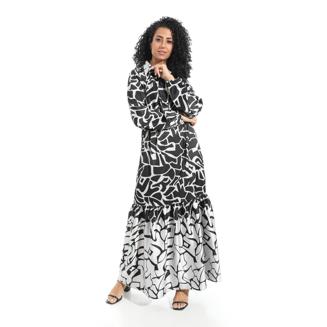 Andora womens Long Sleeves Self Patteren Maxi Dress