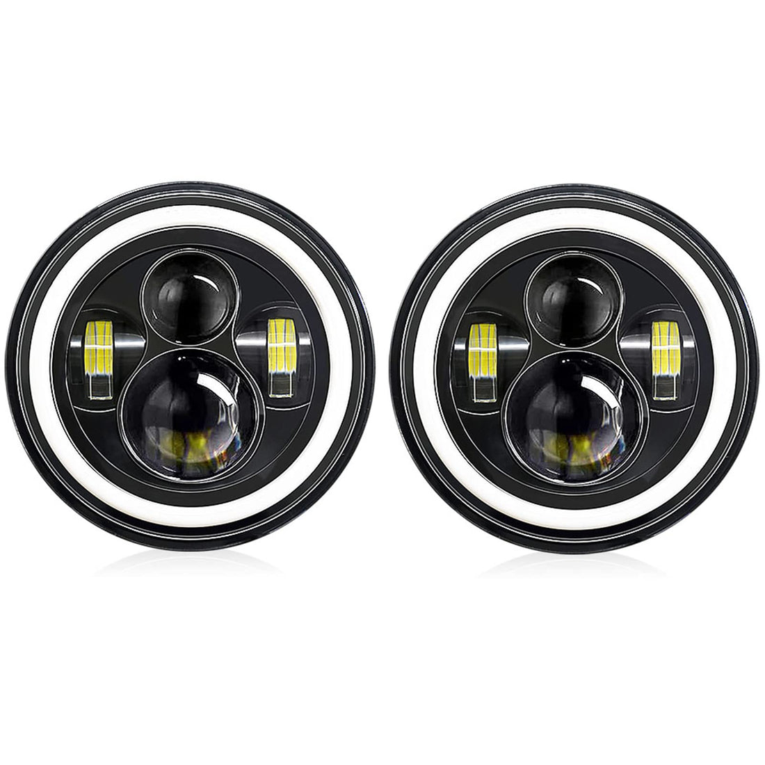 Eacam 7 Inch 6000K IP67 Waterproof LED Headlights Round Halo Angel Eyes DRL Amber Turn Signal Headlights Replace High/Low Beam Compatible with Most Car (2PCS)