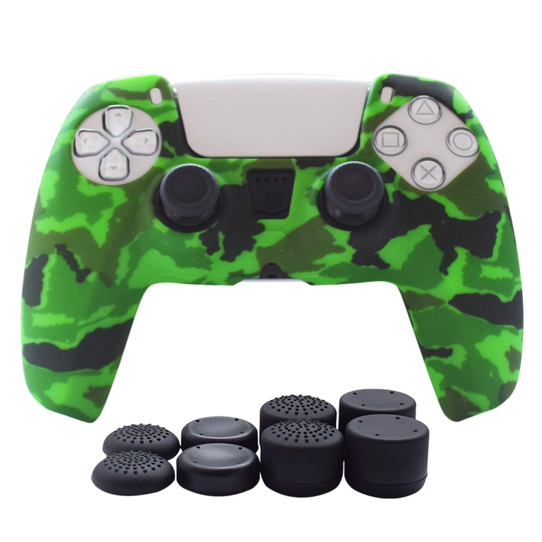 Hikfly Silicone Cover Compatible with PS5 Controller Skin Non-Slip Grips Compatible with PlayStation 5 Controller- 1 x Skin with 8 x Thumb Grip (Green)